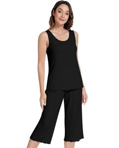 Ensemble de détente en fibre de bambou pour femme, sans manches, col rond, rose uni, vêtements de nuit doux, ensemble de pyjama en stock, vêtements décontractés - Product Image 4