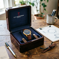 Boîte à montre en bois finition piano haute brillance, doublure en tissu bleu marine, logo personnalisé pour montre de luxe, cadeau et emballage de rangement