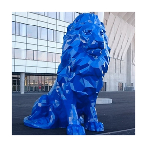 Statue de <span class=keywords><strong>lion</strong></span> géométrique <span class=keywords><strong>rouge</strong></span> en polyrésine, grande sculpture animale en fibre de verre pour décoration de parc extérieur, vente en gros sur mesure - Product Image 2