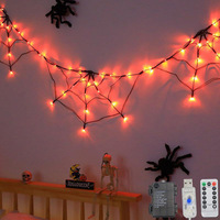 Guirlandes lumineuses en forme de toile d'araignée pour Halloween, lumières décoratives LED avec lumières orange, violettes et blanc chaud pour la décoration de fêtes en intérieur et en extérieur