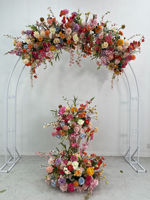 Kunstbloemen boogdecoratie roze oranje rood paars wit lichtblauw roos ranonkel madeliefje cosmos zijde bloemen achtergrond