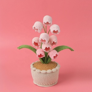 Hand-crocheted 9-head Lily of the Valley Artificial Flower Pot with Gradient <b>Yarn</b> Base, Home Desktop Decoration, Holiday Gift - Product Image 3