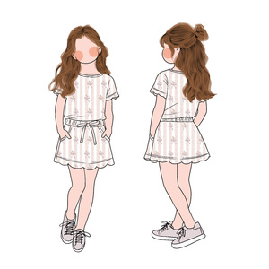 Conjunto de 2 Piezas para Niñas, Blusa de Manga Corta con Estampado Floral y Falda con Bolsillo y Dobladillo Festoneado, Atuendo Moderno - Product Image 4