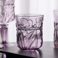 Kustom gelas minum kaca berwarna padat Retro timbul pola anggrek Pres untuk cangkir Tumbler kualitas susu jus air