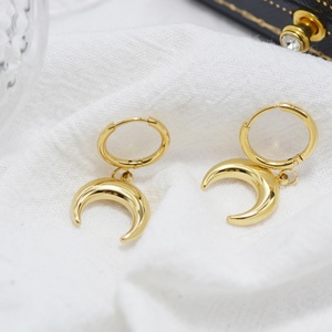 Dainty Half Moon Drop <b>Earrings</b> Jewelry Custom Design Moon <b>Dangle</b> Huggie Hoop <b>Earrings</b> - Product Image 3