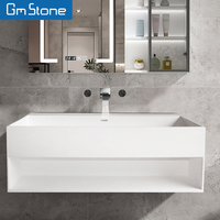 Meuble-lavabo de salle de bain moderne de conception italienne, lavabo suspendu en pierre à surface solide, lavabo rectangulaire