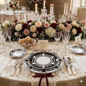 Set di Stoviglie in Ceramica Geometrica Bianca e Nera, Piatti in Porcellana, Servizio da Tavola all'Ingrosso, Stoviglie in Fine Bone China - Product Image 3