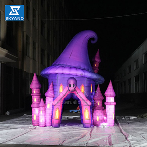 Énorme château de chapeau de sorcière de diable violet d'éclairage de LED gonflable avec <span class=keywords><strong>la</strong></span> tête de fantôme sur le front pour Halloween - Product Image 1