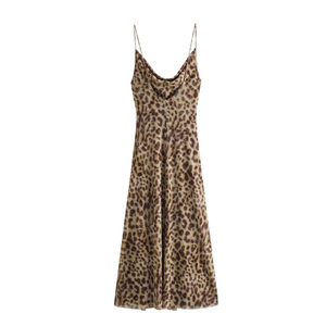 GX10208 Abito Lungo Elegante da Donna Estivo in Rete con Stampa Leopardata, Senza Maniche e Spalline Sottili, Collezione Boutique Moda 2024 - Product Image 3