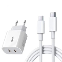 Adaptor Charger Cepat 40W Dual-Port Tipe-C Pd untuk Perjalanan, Charger Ponsel Portabel, Kompatibel EU/US untuk iPhone 15