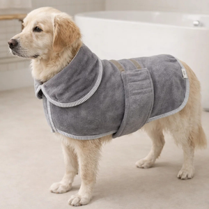 Peignoir pour chien à double couche prêt à être expédié, couleur grise, séchage rapide, super absorbant, peignoir pour chiot et chien de petite taille, fabriqué en Turquie - Product Image 3