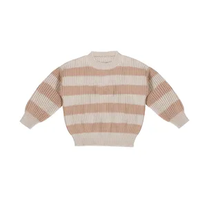 Global Hot Sales 100% Cotton Autumn Kids Top Knitted Horizontal Striped Toddler Clothes Warm Winter Children Girl Sweater