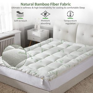 Matras bambu lapisan atas pendingin, untuk tempat tidur saku dalam bantalan kasur atas anti-decubitus pelindung lipat untuk