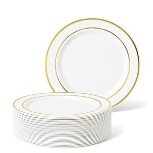 Customizable Logo Eco-Friendly Bone China Porcelain <b>Plates</b> Sets Gold Rim Luxury Dinnerware for Wedding - Product Image 1