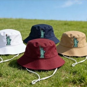 Chapeau Bob Brodé Statue de la Liberté Vintage, en Coton Décontracté, Protection Anti-UV, avec Sangle Mentonnière Réglable - Product Image 5