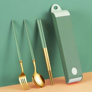 316 Camping <b>Cutlery</b> <b>Set</b> With Storage Case <b>Travel</b> Stainless Steel Silverware Portable Spoon Chopsticks - Product Image 1