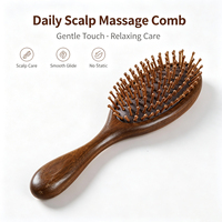 Brosse à cheveux et à dents en bambou et bois de santal naturel, antistatique, démêlante, avec coussin d'air flexible, pour usage domestique et portable