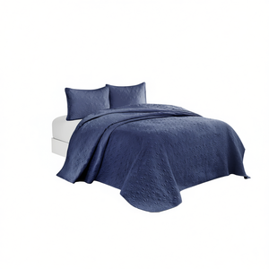 Ensemble de couette réversible Navy Full Queen 3 pièces, motif vintage, literie en polyester pour la maison, l'hôtel, l'hôpital - Product Image 1