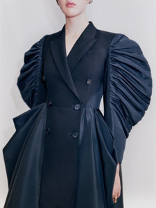 Nuevo Stock llegada otoño <span class=keywords><strong>mujer</strong></span> francés Retro vestido temperamento cintura media gabardina solapa chaqueta de doble botonadura - Product Image 3