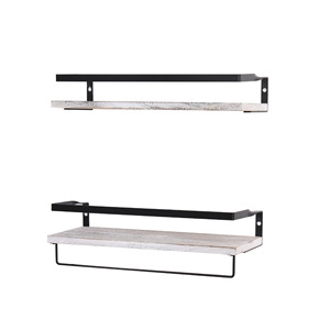 Yuka Wooden Wall <b>Shelf</b> 2 Tier Metal Bracket Storage <b>Rack</b> For Bathroom Kitchen Living Room - Product Image 4