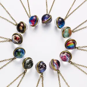 Hot Selling Galaxy Nevel Universum Lichtgevende Wereld Foto Glazen Hanger Stalen Vlinderketting