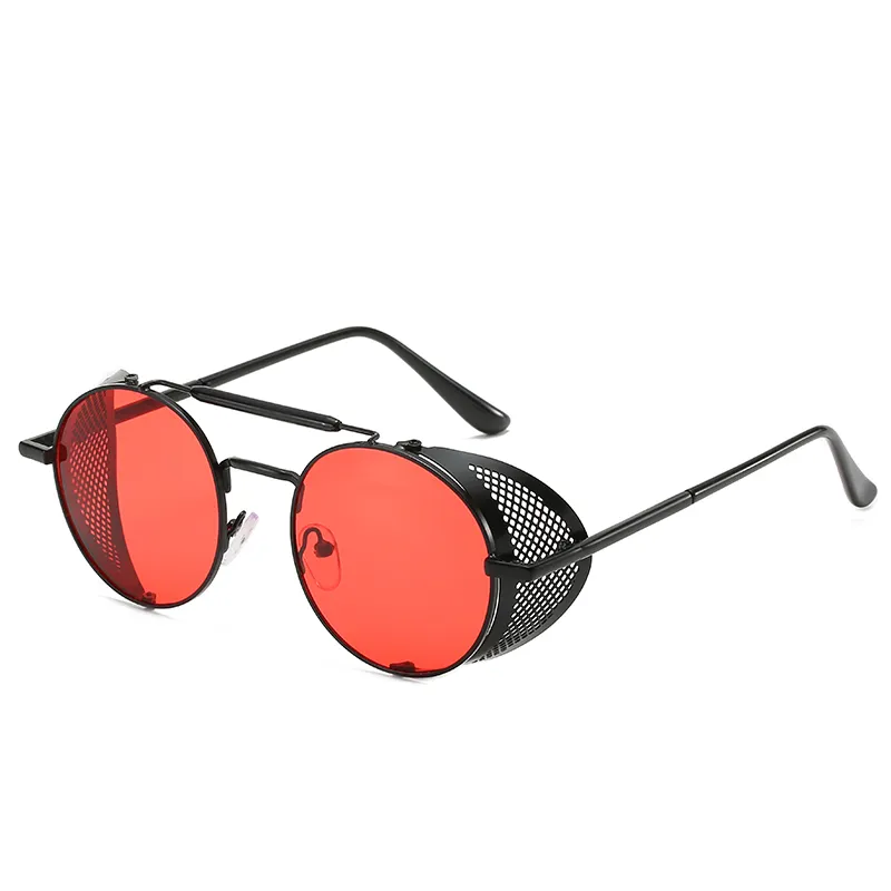 Gafas de sol steampunk redondas para hombre y mujer, lentes de sol Retro con cubierta de metal y espejo a prueba de viento