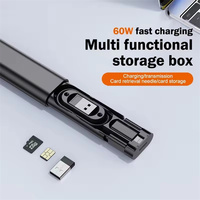 PD 60W Multifuncional USB Tipo C Juego de cables de datos Carga rápida para IPhone Xiaomi Cargador Caja de almacenamiento Adaptador Tarjeta Pin Caja de viaje
