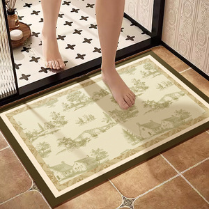 Alfombra de baño de estilo americano, rectangular, con patrón floral geométrico, absorbente, antideslizante, para entrada - Product Image 3