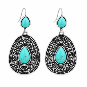 Orecchini Pendenti Vintage in Tono Bronzo con Dettagli Blu-Verde, Gioielli di Moda per Donne - Product Image 1
