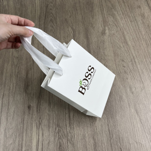 Mini <b>White</b> Paper Gift <b>Bags</b> Custom Logo <b>Small</b> <b>White</b> Paper Shopping <b>Bags</b> With Ribbon Handle For Jewelry Cosmetic Packaging - Product Image 6