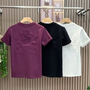 T-shirt décontracté pour homme en coton 230 g, violet, imprimé montagne en relief, manches courtes - Product Image 4
