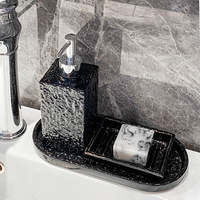Ensemble d'accessoires de salle de bain en marbre naturel 5 pièces : distributeur de lotion, porte-mouchoirs, porte-savon, plateau pour hôtel