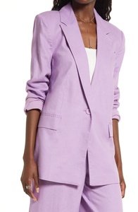 Nuovi modelli personalizzati classici in cotone e lino con colletto intagliato maniche lunghe completi da <span class=keywords><strong>donna</strong></span> giacche da <span class=keywords><strong>donna</strong></span> con un bottone - Product Image 5