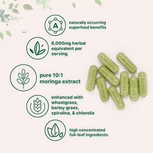 Capsules de complément alimentaire à base d'extrait de poudre d'huile de feuilles de Moringa, riches en antioxydants, 300 capsules pour adultes contenant des algues super vertes - Product Image 3