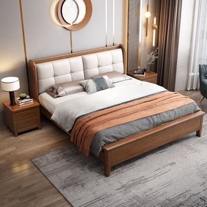 Cama Doble Tapizada de 1.8m x 2m con Estructura de Madera Sólida para Sala de Estar, Cama de Lujo para Bodas - Product Image 2