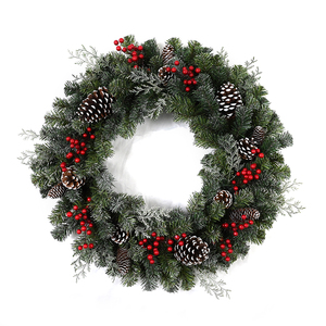 Couronne de Noël de 30 pouces, style tendance, décoration d'intérieur, couronne artificielle de baies rouges pour porte d'entrée - Product Image 2