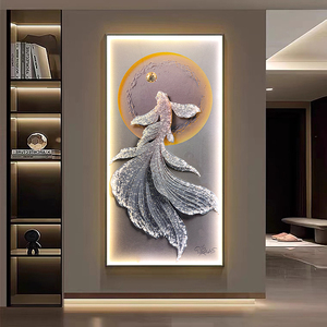 Decorazione per la casa decorazione d'ingresso moderna pittura di pesce soggiorno sfondo Wallart corridoio di cristallo porcellana dipinto LED - Product Image 1