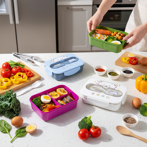 Contenitore <span class=keywords><strong>per</strong></span> <span class=keywords><strong>Pranzo</strong></span> in Plastica da 1200ml con 3 Scomparti e Bottiglia d'Acqua, <span class=keywords><strong>Set</strong></span> Ermetico Bento <span class=keywords><strong>per</strong></span> Conservazione Alimenti <span class=keywords><strong>per</strong></span> Bambini e Ragazzi - Product Image 4