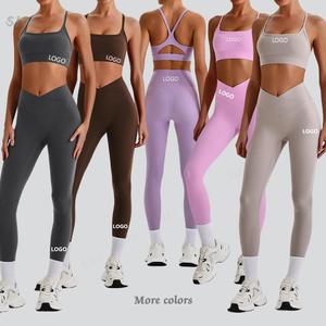 Ropa Deportiva Femenina con Logotipo Personalizado, Conjunto Deportivo de Alta Calidad en Color Sólido, Sujetador Deportivo y Leggings Levanta Glúteos para Gimnasio - Product Image 1