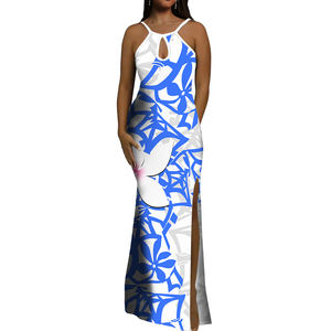 नई ग्रीष्मकालीन स्लीवलेस स्लिंग ड्रेस कस्टम लोगो समोआ हैवी प्रिंट वाटर ड्रॉप डिजाइन महिलाओं स्लिट शाम के कपड़े - Product Image 4