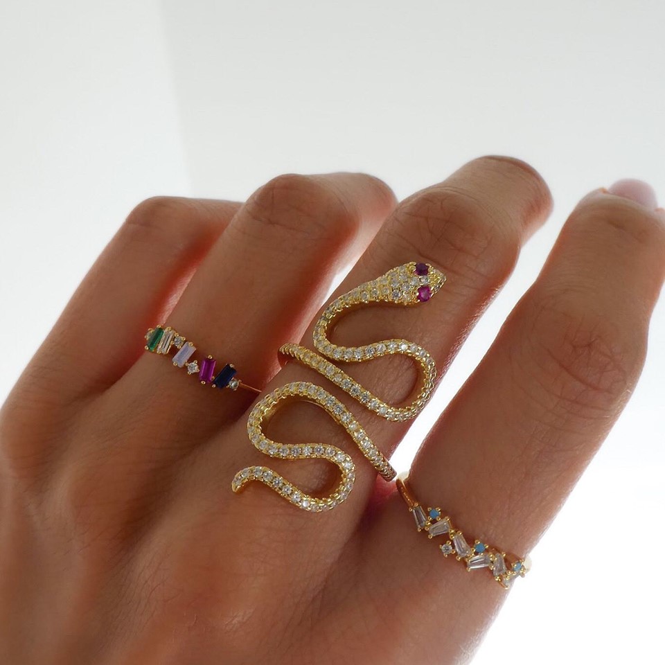 Anillo De Compromiso Dorado De Plata De Ley 925 Con Cristales De Elli