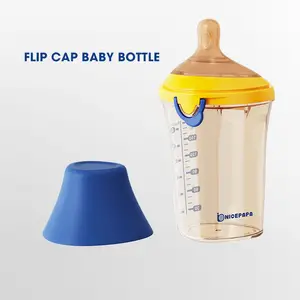 New patent design no milk leakage easy operate flip cap 180ml silicon baby feeding bottle