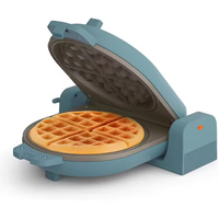 Machine à gaufres et à sandwichs électrique compacte bleue avec revêtement antiadhésif, boîtier rond en plastique, plateau à miettes amovible pour un usage domestique