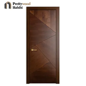 Prettywood การออกแบบตกแต่งภายในอพาร์ทเม้นที่ทันสมัยวอลนัทอเมริกันสีเข้มประตูห้องไม้ที่เป็นของแข็ง