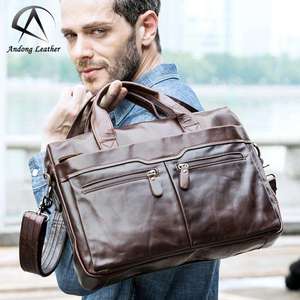 Porte-documents en cuir véritable Andong pour hommes, sac pour ordinateur portable 14 pouces, sac à main pour documents, sac messager, sac à bandoulière - Product Image 1