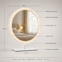 Miroir de maquillage rond en cristal blanc avec lumières LED 40 cm, 3 modes de couleur, variateur d'intensité, capteur tactile, rotation à 360°
