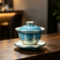 Ensemble Gaiwan en Porcelaine de Jingdezhen Premium, Design Paysager Traditionnel, 3 Pièces (Couverture, Bol, Soucoupe), Tasse à Thé Kung Fu, En Stock