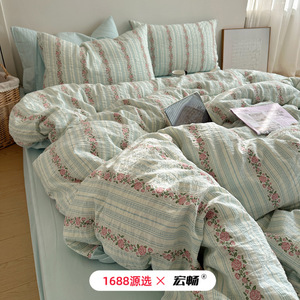 1688 X Pure Cotton Floral Print Four-Piece <b>Bedding</b> <b>Set</b> Yarn-Dyed Breathable Soft Skin-Friendly - Product Image 1