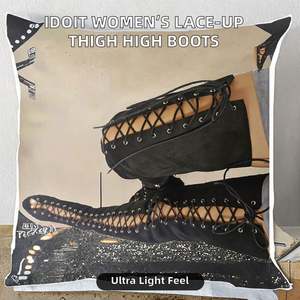 Sandales bottes à lacets sur le devant pour femmes, style western, au-dessus du genou, à lacets croisés, cuissardes sexy à talons hauts - Product Image 1