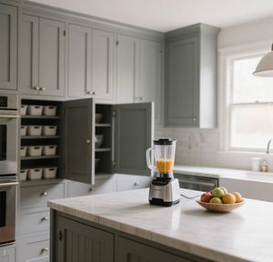 Cocina Moderna Estilo Granja Gris Claro SANTOPOVA con Estantes Abiertos y Herrajes de Acero Inoxidable - Product Image 3